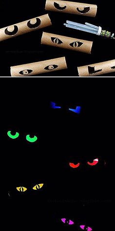 four different types of eyes and noses are shown in three different images, one is made out of toilet paper