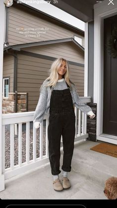 East Coast Outfits Fall, Sweatshirt And Overalls Outfit, Hairstylist Outfits Fall, Winter Salon Outfits, Apple Hill Outfit, Fall Market Outfit, Teacher Outfit Inspo Fall, Granola Overalls Outfit, Cute But Comfy Outfits Fall