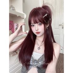 Casual Series Cherry Red Straight Wig - Dark red Red Hair, Mirror, Red, Hair