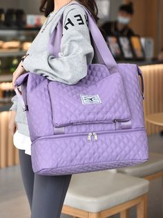 Roxo Elegante Collar  Tecido Acolchoado Sacos de lona Embellished   Bolsa Feminina Nylon Travel Bag, Bag Patches, Purple Collar, Purple Bags, Quilted Bag, Shoulder Tote Bag, Black Tote Bag