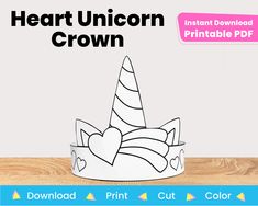 heart unicorn crown printable paper craft for kids