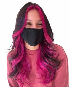 Gemini Hair, Pink And Black Hair, Pink Hair Dye, Black Hair Balayage, Dip Dye Hair, Peekaboo Hair