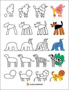 the worksheet for children to learn how to draw and paint different types of animals