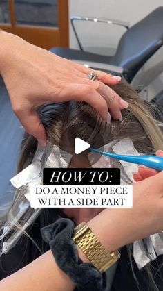 Money Piece For Side Part, Side Bangs Money Piece, Balayage Hair Side Part, Money Piece With Side Part, Money Piece Side Part, Blonde Peekaboo Highlights, Silvery Blonde, Subtle Blonde Highlights, Brunette Highlights