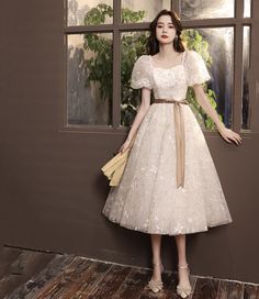 Dress Mewah, Dream Daughter, Prom Dress Cute, Knee Length Prom Dress, Short Sleeve Prom Dresses, Dress Pesta, Amy Rose, Short Prom Dress, White Tulle