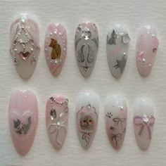 Cat Sticker Nails, Aesthetic Nails, Nail Stuff, Cute Gel Nails, Cat Nails, Kawaii Nails, Manicure Y Pedicure