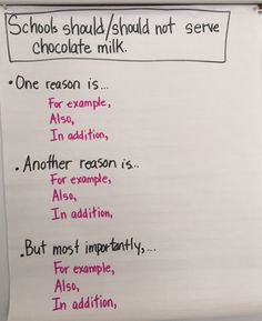 a white board with writing on it that says schools should / should not serve chocolate milk