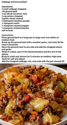 the recipe for cabbage and ground beef is shown