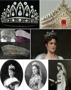 many different tiaras and crowns are shown in this collage, including the queen's diamond tiara