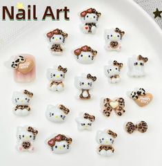 20pcs/set New Hello Kitty Nail Art Cartoon Figure KT Cat Leopard Print Accessories Cute Bow Handmade Nail Art Cartoon, Hello Kitty Nail Art, Kitty Nail Art, Leopard Print Accessories