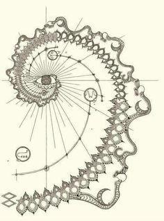 a drawing of a circular object with many details