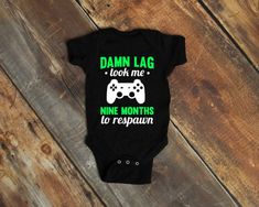 Damn Lag took me 9 months to respawn Bodysuit Video Game | Etsy Clothes Country, Twin Quotes, Baby Clothes Country, Announcement Onesie, Gothic Baby, Boy Gender Reveal, Sarah Ann, Goth Baby, Baby Life Hacks