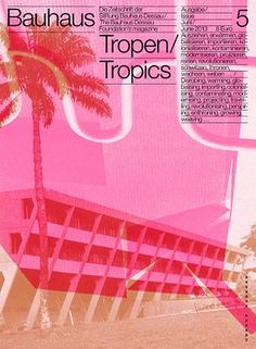 a pink poster with palm trees on it