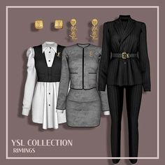 three different types of clothing are shown in this image, with the names ysl collection