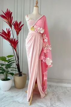 Shop for Riantas Coral Tulip Draped Skirt Set for Women Online at Aza Fashions Baju Kahwin, Coral Skirt, Draping Fashion, Outfits Woman, Saree Designs Party Wear, Indian Dresses Traditional, Designer Outfits, Ethnic Outfits, Draped Skirt