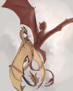 a drawing of a dragon sitting on top of a white and brown dragon with its wings spread