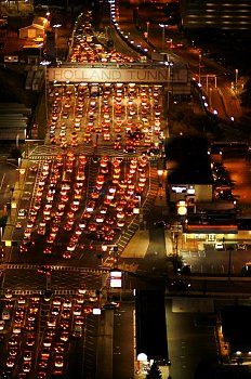 an aerial view of traffic jams in the city at night