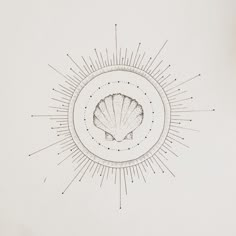 a drawing of a shell with rays coming out of it's center and on the side