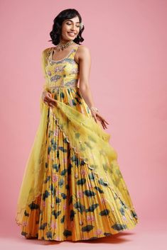 Yellow Embroidery, Embroidered Bodice, Organza Dupatta, Silk Dupatta, Embroidery Details, Anarkali, Criss Cross, Hand Embroidery