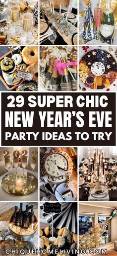 a collage of new year's eve party ideas to try in the kitchen