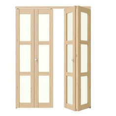 an open and closed wooden door on a white background