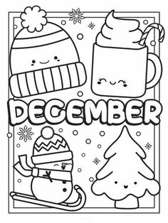 christmas coloring pages for adults and children with the word december written in black on a white background