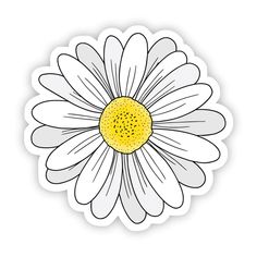 a white and yellow daisy sticker on a white background