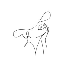 a continuous line drawing of a person's hand holding an object