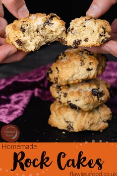 homemade rock cakes stacked on top of each other with text overlay reading homemade rock cakes