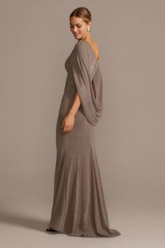 Occasion Dresses - Betsy and Adam Glitter Accent Drape Sleeve Stretch Sheath Dress Style # A21447 – View Image 2 Sequin Sheath Dress, Mother Of The Bride Dresses Long, Long Sleeve Sheath Dress, Plus Size Gowns, Mother Of Groom Dresses, Groom Dresses, Mob Dresses, Drape Sleeves, Mothers Dresses