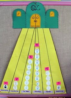 a bulletin board with numbers and pictures on it