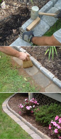 two pictures side by side one with a broom and the other with flowers in it