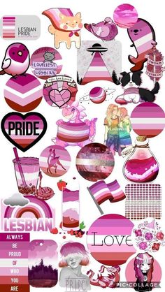 a collage of pink and red items with the word pride on them in different languages