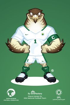 an owl is wearing a soccer uniform and holding his hands on his hips while standing in front of a green background