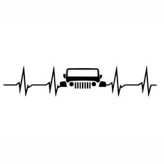 a black and white drawing of a jeep with heartbeats on it's side