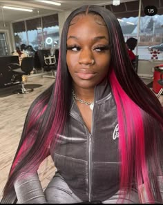 Pink Peekaboo Hair, Peekaboo Hair Colors, Pink And Black Hair, Track Hairstyles, Peekaboo Hair, Sew In Hairstyles, Quick Weave Hairstyles, Wig Ideas, Front Lace Wigs