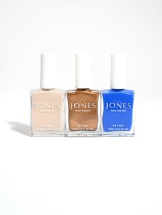 This Wanderlust Nail Polish Set is perfect for festival season with its vibrant cobalt and shimmery caramel shades, as well as a versatile nude. Get ready to stand out and express your unique style with these long-lasting and high-quality polishes. Cultivate a healthier habit with our specially crafted formula that is 24-free from harmful substances. Inspired by all the incredibly talented and admired women behind JONES. Our polish embodies sustainability, celebrates women, and brings a playful Nail Polish Set, Nail Polish Sets, Beauty Sale, Original Card, Clean Beauty, Healthy Habits, Sales Gifts, Festival Season, Cobalt