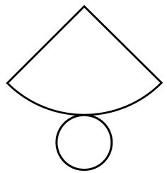 a black and white line drawing of an upside down triangle with a ball in the middle