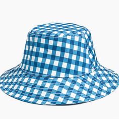 J.Crew Factory Printed Blue Plaid Check Sun Or Bucket Hat - Women’s Size Medium/Large - New With Tags Blue Cotton Wide Brim Hat, Trendy Blue Flat Brim Bucket Hat, Blue Wide Brim Cotton Sun Hat, Blue Cotton Wide Brim Sun Hat, Blue Wide-brim Cotton Sun Hat, Casual Blue Wide Brim Bucket Hat, Blue Cotton Bucket Hat With Flat Brim, Blue Cotton Sun Hat One Size Fits Most, Casual Blue Sun Hat With Short Brim