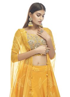 Lehenga Yellow, Organza Styles, Dupatta Style, Bridesmaid Lehenga, Printed Organza, Yellow Lehenga, Organza Lehenga, Party Wear Lehenga Choli, Lehenga Choli Online