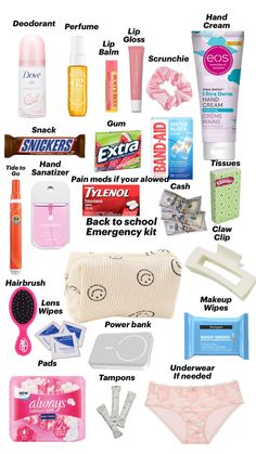 the contents of a woman's personal care kit