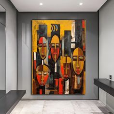 an abstract painting on the wall in a room