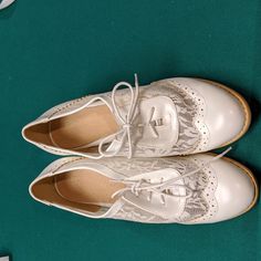 Robasiom Womens Round Toe Lace Up Mesh &Lace Fashion Oxford Shoes. Never Worn. No Tags. European Size 40 - Us Size 8 Fitted Round Toe Lace-up Shoes For Spring, Fitted Lace-up Shoes With Round Toe For Spring, Spring Fitted Lace-up Shoes With Round Toe, White Round Toe Oxfords For Party, White Pointed Toe Oxfords For Party, White Flat Lace-up Shoes, Spring Party Oxfords With Brogue Detailing, White Oxfords For Spring, Elegant Lace-up Synthetic Oxfords