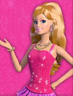 the barbie doll is wearing a pink dress and holding her hand out in front of her face