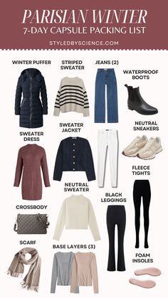 A Paris winter travel capsule that fits your carry-on! Copy these effortlessly chic outfit formulas if you are taking a trip this winter. Paris Winter Travel Capsule, Winter Bag Outfit, Ireland Packing List Winter, Winter European Travel Outfits, Winter Fashion In Paris, Winter Honeymoon Outfits, Winter Paris Outfits, Winter Capsule Wardrobe Travel, Europe Winter Outfits