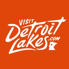 the detroit lakes logo is shown on an orange background with white lettering that reads visit detroit lakes