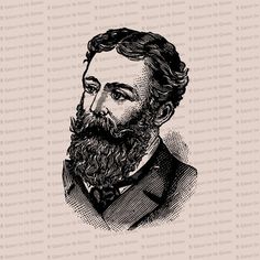 a black and white drawing of a man with a beard