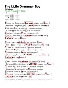 the little drummer boy guitar chords and tabs are shown in red, black and white