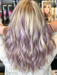 Peekaboo Hair Dye, Silver Purple Hair, Platinum Balayage, Lilac Hair Color, Purple Hair Highlights, Underlights Hair