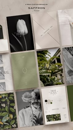 an assortment of brochures with different designs and colors are shown in this image